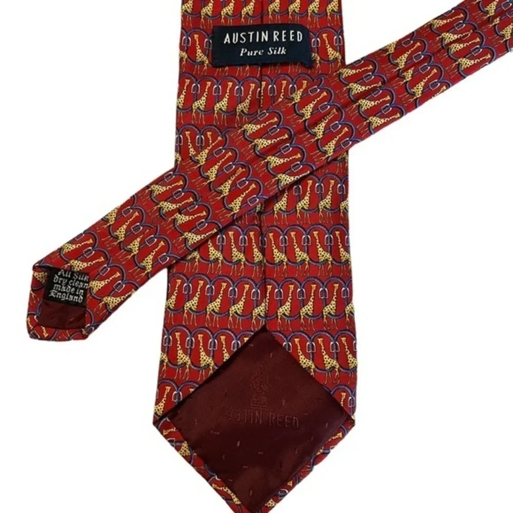 Austin Reed 100% silk red & yellow giraffe tie with blue oval rings